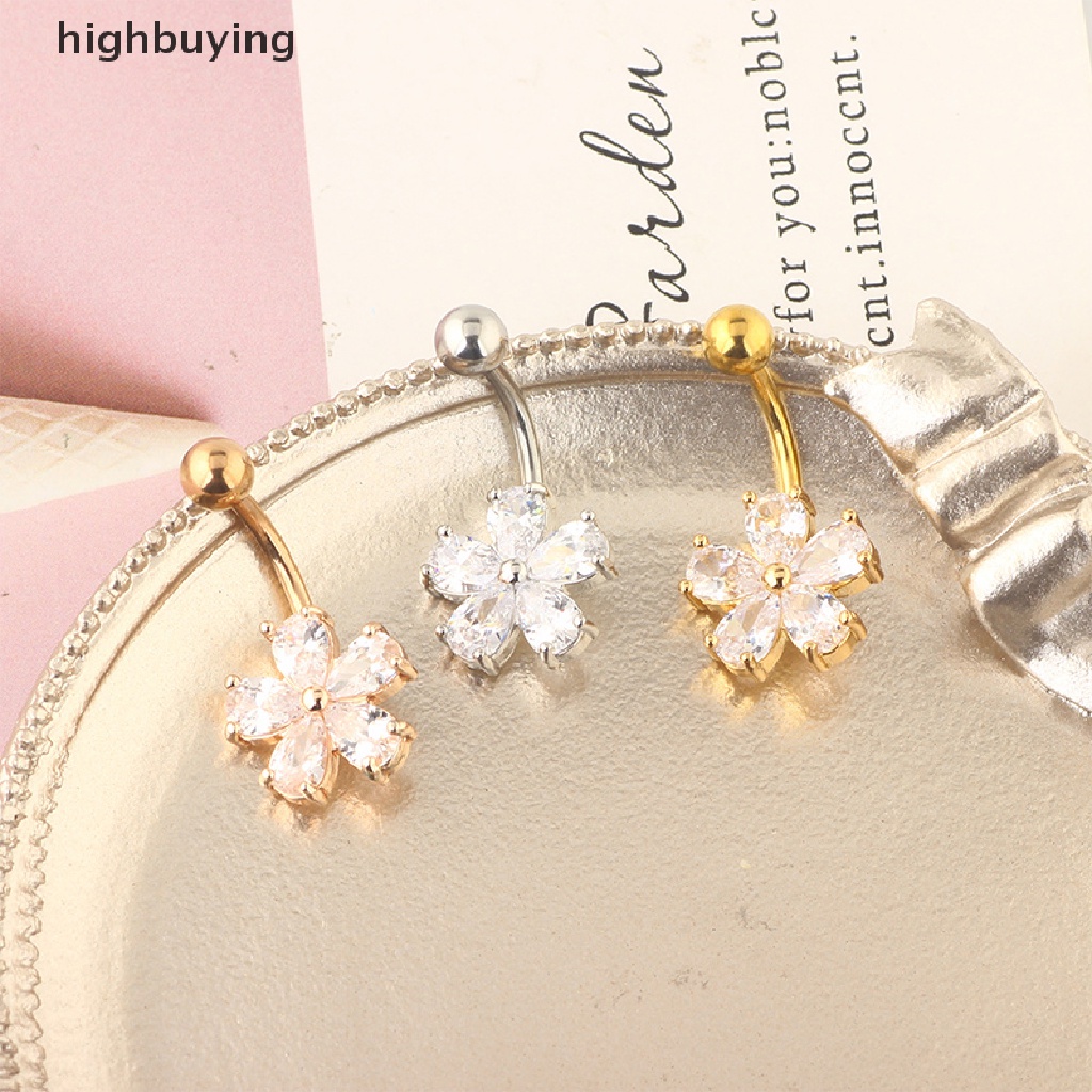 [highbuying] สวยหรู เพทาย สเตนเลส ร่างกาย เครื่องประดับ ดอกไม้ หน้าท้อง แหวน Dangling s อุปกรณ์เสริมน่ารัก โกธิค ผู้หญิง เซ็กซี่ สะดือ ใหม่ พร้อมส่ง