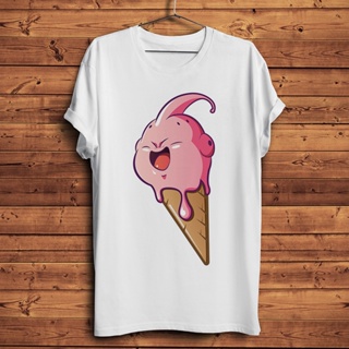 เสื้อยืดผ้าฝ้ายพรีเมี่ยม เสื้อยืดแขนสั้นลําลอง พิมพ์ลายอนิเมะ kawaii Majin Buu ice cream สีขาว สไตล์สตรีท แฟชั่นฤดู_04