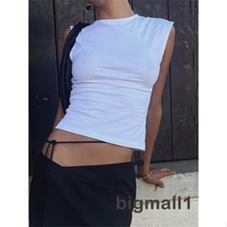 Bigmall- เสื้อกั๊ก แขนกุด เปิดหลัง คอกลม สีพื้น สตรีท ลําลอง ปาร์ตี้ สตรีทท็อปส์ สําหรับผู้หญิง