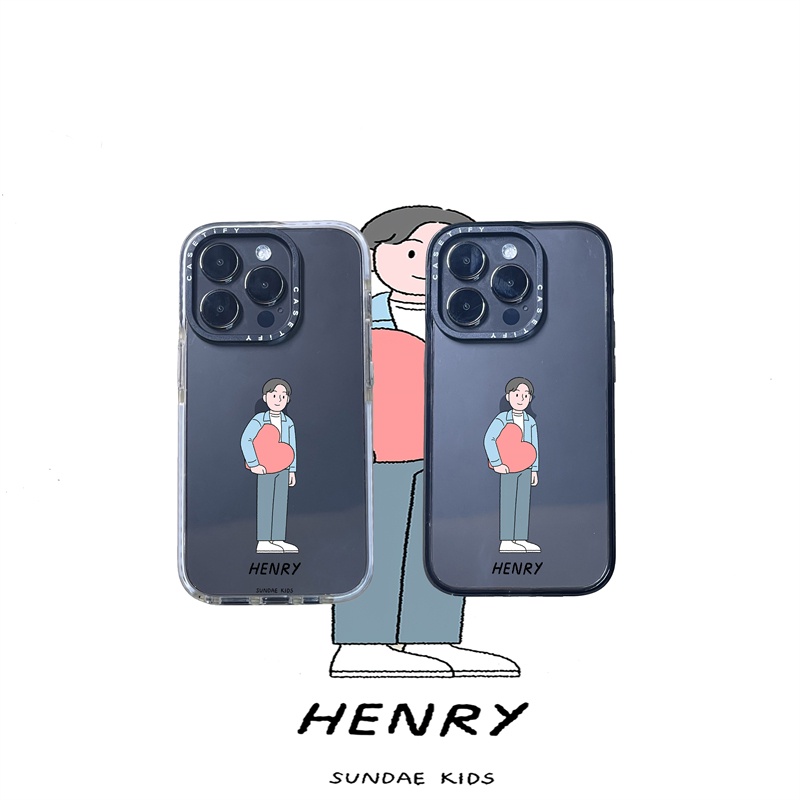 Casetify X SUNDAE HENRY KIDS เคสอะคริลิค TPU ใส ขอบขาวดํา โลโก้แกะสลัก สําหรับ Apple IPhone 11 12 13 14 Pro Max