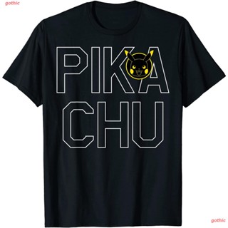 เสื้อสีขาว เสื้อคู่รัก เสื้อยืดแขนสั้น Pokemon Pikachu Block Letter T-Shirt Popular T-shirtsrYN Tee_07