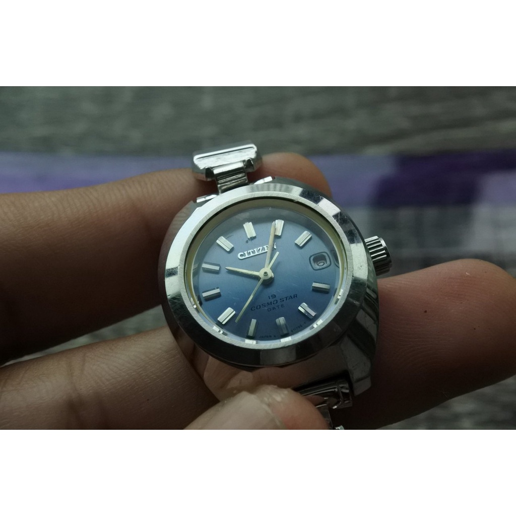 นาฬิกา Vintage มือสองญี่ปุ่น CITIZEN COSMO STAR ระบบ AUTOMATIC ผู้หญิง ทรงกลม กรอบเงิน หน้าสีน้ำเงิน