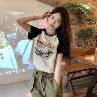 Suxi เสื้อยืดแขนสั้น พิมพ์ลาย เข้ากับทุกการแต่งกาย สไตล์วินเทจ แฟชั่นฤดูร้อน สําหรับผู้หญิง