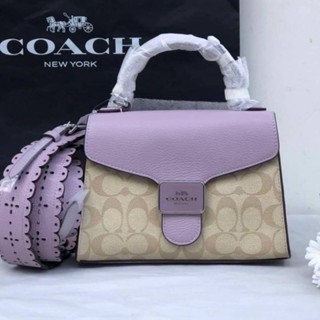 👜💜💓NEW Coach Pepper Satchel In Signature Canvas Light 💥💓กระเป๋าสะพายผู้หญิงสีม่วง-น้ำตาลสวยมาก