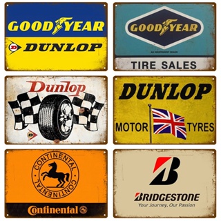 ป้ายโลหะดีบุก ลายยาง Dunlop สไตล์วินเทจ เรโทร สําหรับตกแต่งผนังห้อง