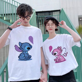 Couples T shirt Shirt Lilo Stitch Harajuku Kawaii HER LOVE T-shirts Lovely Cartoon Female Printed Casual T-shirt Cu_02