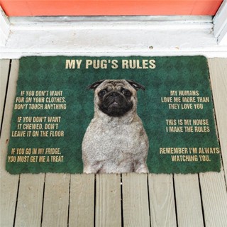 Pugs พรมเช็ดเท้า ผ้าสักหลาด แบบนิ่ม พิมพ์ลายสัตว์ สุนัข 3D กันลื่น สําหรับห้องนอน ห้องโถง