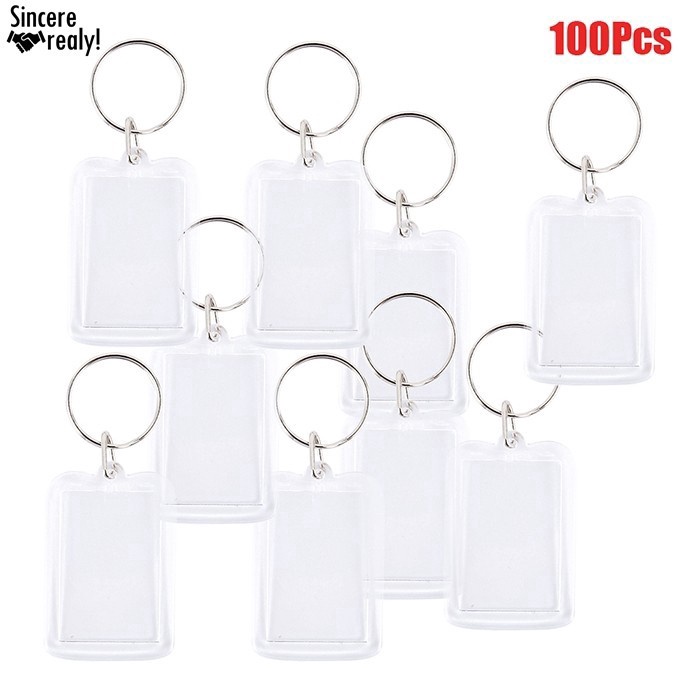 Sin 100pcs 50x35mm BLANK acrylic Photo Key Rings UK Passport Size