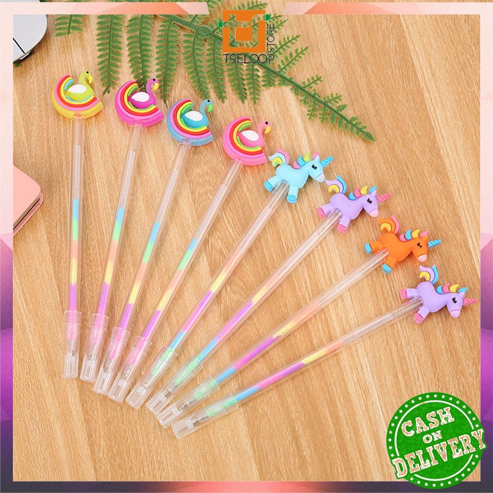 OFM-A44 ปากกาเจล 0.5 มม. Swan Character Rainbow Ink ปากกาสายรุ้งน่ารัก / เครื่องเขียนโรงเรียนปากกาวา