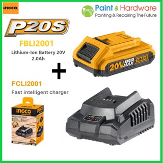 INGCO แท่นชาร์จแบตเตอรี่ Fast Intelligent Charger + Lithium-Ion Battery แบตเตอรี่ 20V 2.0Ah P20S