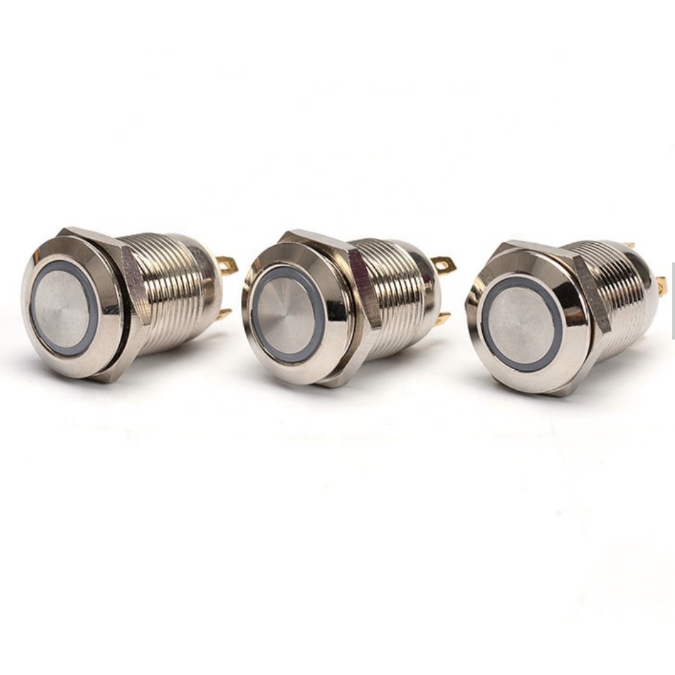 สวิตช์โลหะกันน้ำ 12 mm. มีไฟ  LED  แบบกดติด กดดับ  12V สำหรับมอเตอร์ไซต์หรือรถยนต์ Self-Locking Push button switch - รูปที่ 4