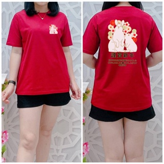 [S-5XL]ผ้าฝ้าย 100% เสื้อยืดแขนสั้น พิมพ์ลายปีใหม่จีน Oriental RABBIT GONG XI FA CHAI สําหรับผู้ชาย และผู้หญิง