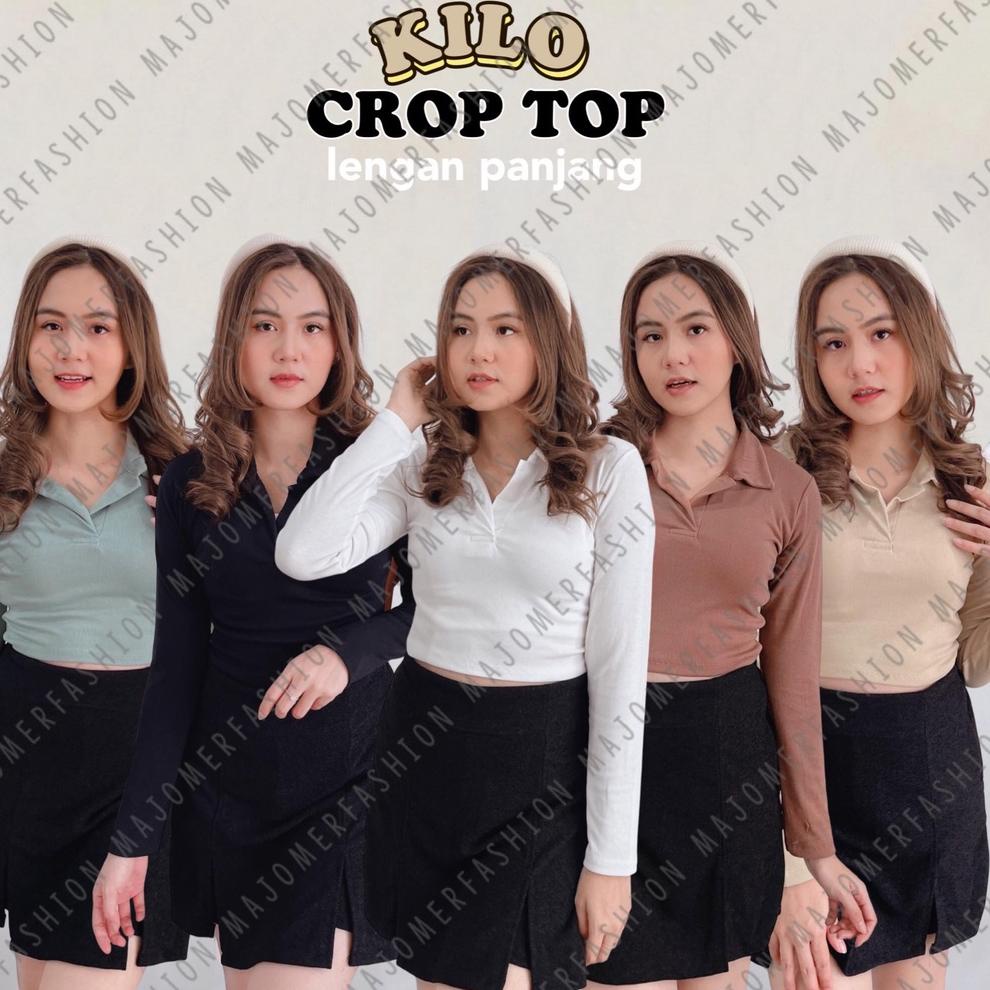 2.2 แบรนด์ Ma'Am ® | Kilo CROP TOP เสื้อแขนยาว - เสื้อโปโล คอวี CROP TOP - KAOS WANITA