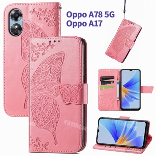 เคสโทรศัพท์มือถือหนัง ฝาพับ กันกระแทก พร้อมช่องใส่บัตร สําหรับ OPPO A78 5G A78 A17 A58 78A A 17 78 5G A78 2023