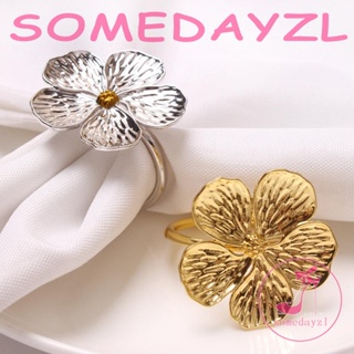 Somedayzl แหวนรัดผ้าเช็ดปาก ลายดอกไม้นําโชค 4/6 ชิ้น อุปกรณ์จัดงานแต่งงาน ตกแต่งโต๊ะ โรงแรม หัวเข็มขัดผ้าเช็ดปาก