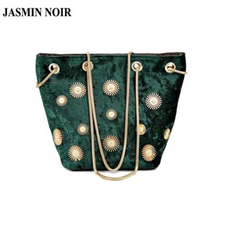 Jasmin NOIR กระเป๋าสะพายไหล่ กระเป๋าถือ ผ้ากํามะหยี่ ทรงบักเก็ต ปักหมุด สําหรับสตรี