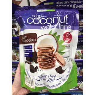 Crispy Coconut Wafer Thins with Dark Chocolate ทองม้วนแผ่นผสมงาดำ สอดไส้ดาร์กช็อคโกแลต