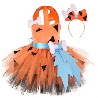 พร้อมส่ง ชุดมนุษย์หินฟลิ้นท์สโตนส์ ชุดมนุษย์หิน Flintstones tutu costume ชุดแฟนซีเด็ก ชุดเดรสฟู กระโปรงฟู ชุดแฟนซี