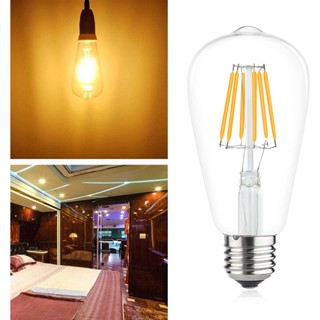 หลอดไฟ LED Edison Vintage, 6W 2700K Warm White, หลอดไส้ LED โบราณ, แก้วใส, เทียบเท่า 60W, ST64, ฐาน E27