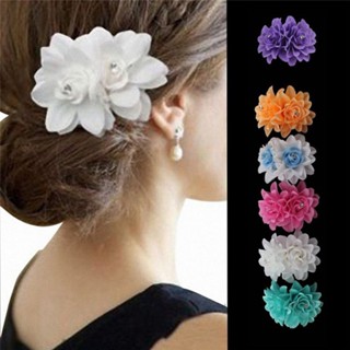 【AG】Women Double Flowers Rhinestone Hair Clip Hairpin Wedding Party Hair Accessory