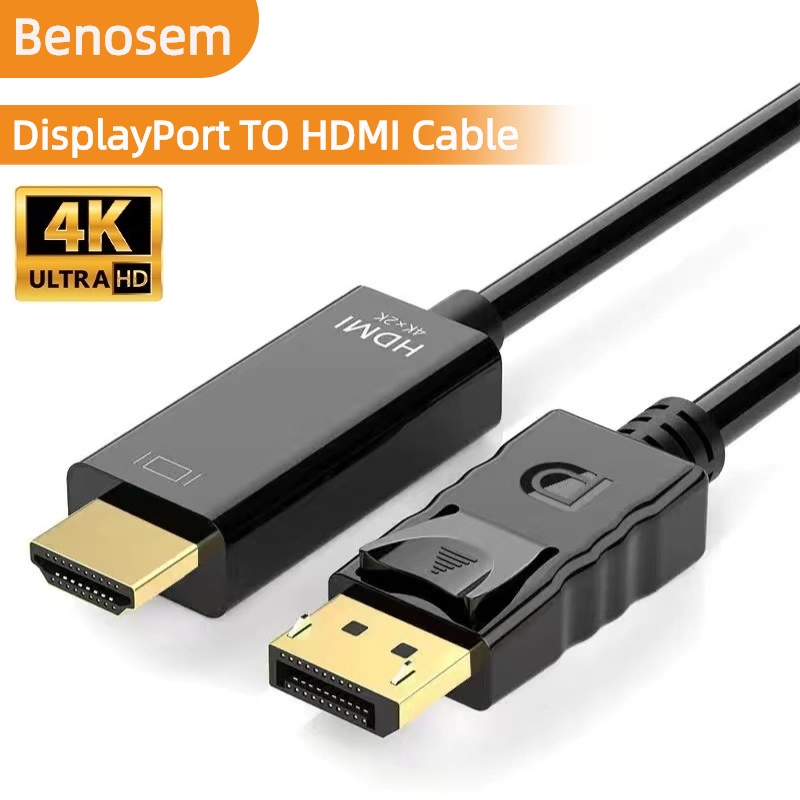 BENOSEM 1.8M สาย DP To HDMI 1080P 4K 2K DisplayPort Male to HDMI Male Cable ตัวผู้ สำหรับ TV LCD แล็ปท็อป คอม โปรเจคเตอร์ ที่มีช่อง HDTV
