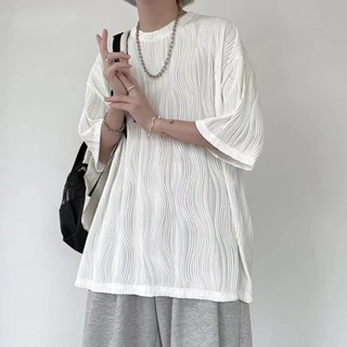 【S - 3XL】เสื้อยืด เกาหลี oversize เสื้อยืดคอกลม พอดีหลวม สีทึบลาย เสื้อยืดโอเวอร์ไซส์ผู้ชาย ลายคลื่น เสื้อสไตล์เกาหลี