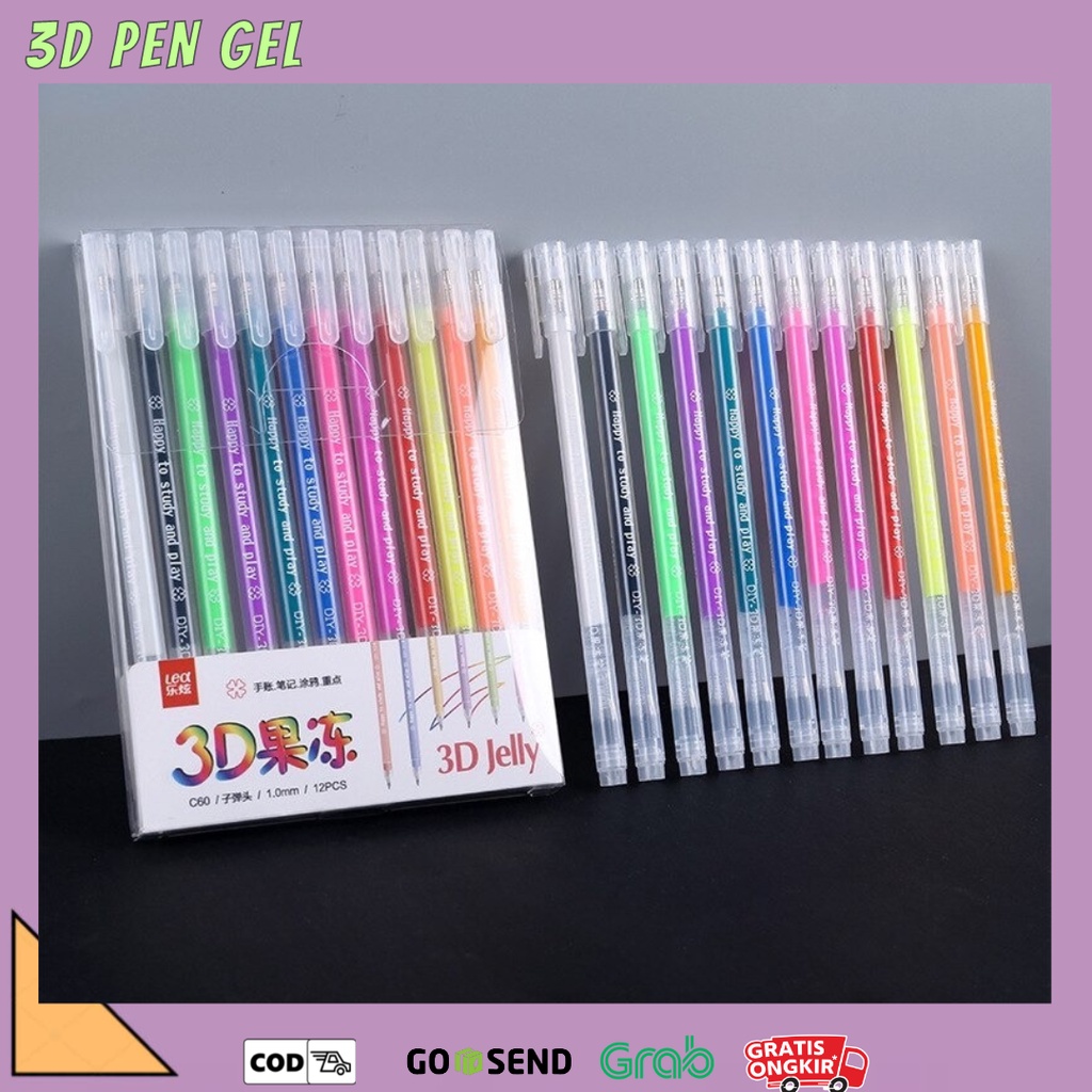 3D GEL PEN / 3D GEL PEN CONTENTS 12 ชิ้น / 3D JELLY GEL COLOR PEN