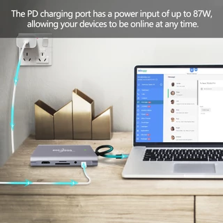 GOOJODOQ 11 in 1 USB C HUBสําหรับเครื่องอ่านการ์ด MacBook Pro Type C HDMI PD 3.0 USB RJ45 VGA AUX TF SD ความเร็ว 100M