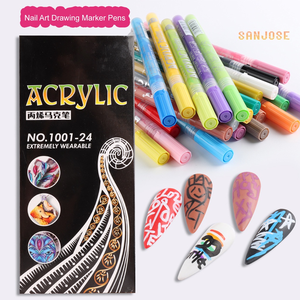 Sj❀ปากกามาร์กเกอร์ กันน้ํา 12 สี สําหรับตกแต่งเล็บ DIY 12 ชิ้น