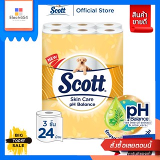 Scott สก๊อตต์ สกินแคร์ รักษาสมดุลค่า pH กระดาษชำระ หนา 3ชั้น 24 ม้วน SCOTT SKIN CARE pH Balance Tissue  3 Ply 24 Rolls S