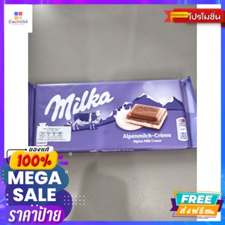 ขนม Milka Alpen Milk Cream  ช็อคโกแลตสอดไส้ครีมรสนม มิลก้า 100 กรัม Milka Alpen Milk Cream, chocolate filled w