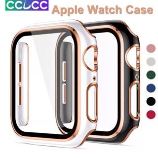 Cclcc เคส PC แบบแข็ง สําหรับ Apple watch Series 8 7 45 มม. 41 มม. 6 SE 5 4 3 38 มม. 42 มม. 44 มม. 40 มม. พร้อมกระจกนิรภัยกันรอยหน้าจอ สีคู่ สําหรับสมาร์ทวอทช์