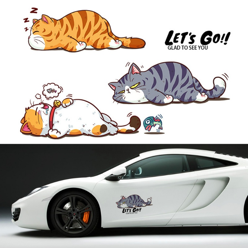 สติกเกอร์ไวนิล ลายการ์ตูนแมวน่ารัก สําหรับตกแต่งรถยนต์ หมวกกันน็อค รถบรรทุก รถจักรยานยนต์