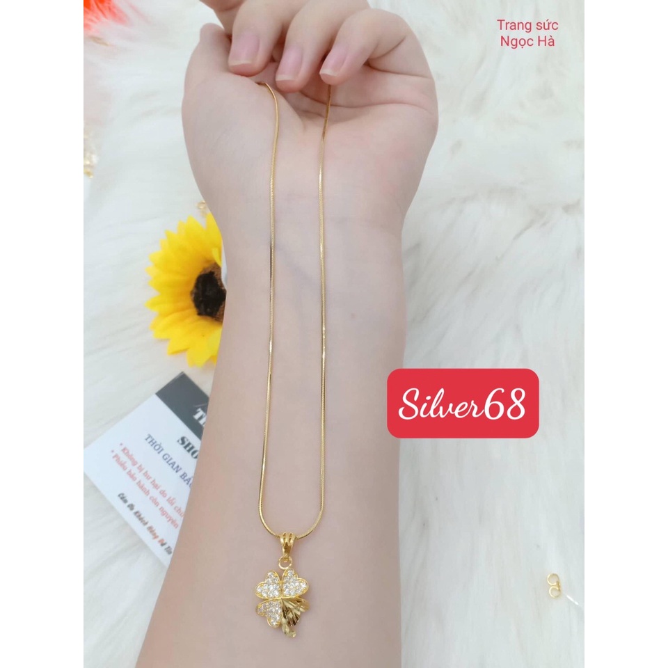 สร้อยคอผู้หญิงเคลือบทอง โซ่ไหมนุ่ม พร้อมใบหน้าโคลเวอร์สี่แฉกนําโชค binh an silver68