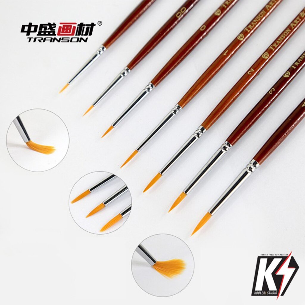 เซ็ทพู่กันหัวกลมปลายแหลม 7 เบอร์ ด้ามไม้ #พู่กันสีน้ำ สำหรับเพ้นท์กันพลา กันดั้ม Gundam พลาสติกโมเดลต่างๆ