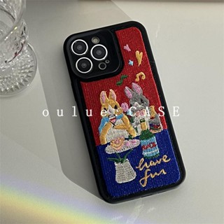 เคสป้องกันโทรศัพท์มือถือ แบบนิ่ม ปักลายกระต่าย กันกระแทก สําหรับ Iphone 13 pro max 12 11 14plus 14promax 13 12 14plus