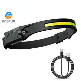 350LM COB + LED ไฟฉายคาดศีรษะสำหรับวิ่งกลางคืน USB Waterproof Head Band Lamp