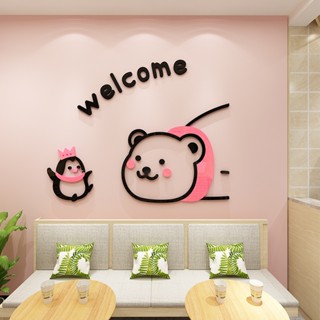 [DDM] สติกเกอร์อะคริลิค ลายการ์ตูนหมี welcome 3D สําหรับตกแต่งผนังร้านขนมหวาน