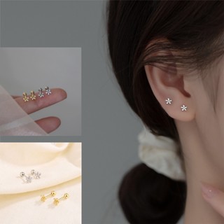 Cod พร้อมส่ง ต่างหูสตั๊ด รูปดอกไม้ สกรูเกลียว เรียบง่าย สีเงิน สีทอง ขนาดเล็ก ป้องกันอาการแพ้ สไตล์เกาหลี 1 คู่