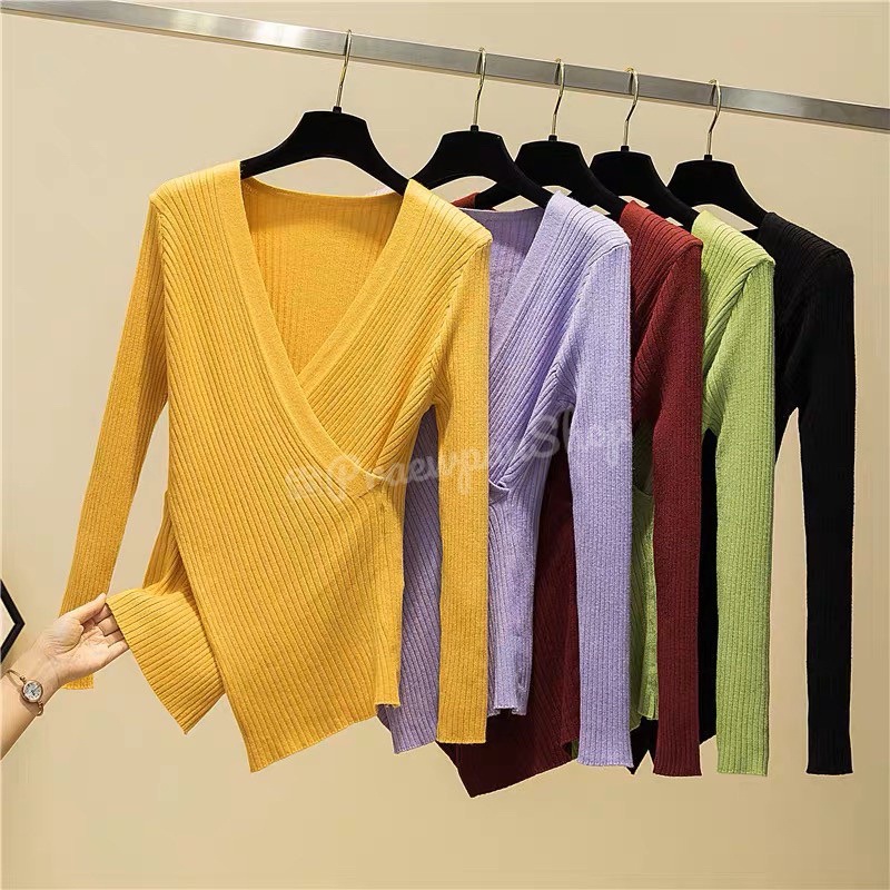 เสื้อแขนยาวไหมพรม เสื้อกันหนาวผู้หญิง ผ้านุ่ม ใส่สบาย พร้อมส่ง