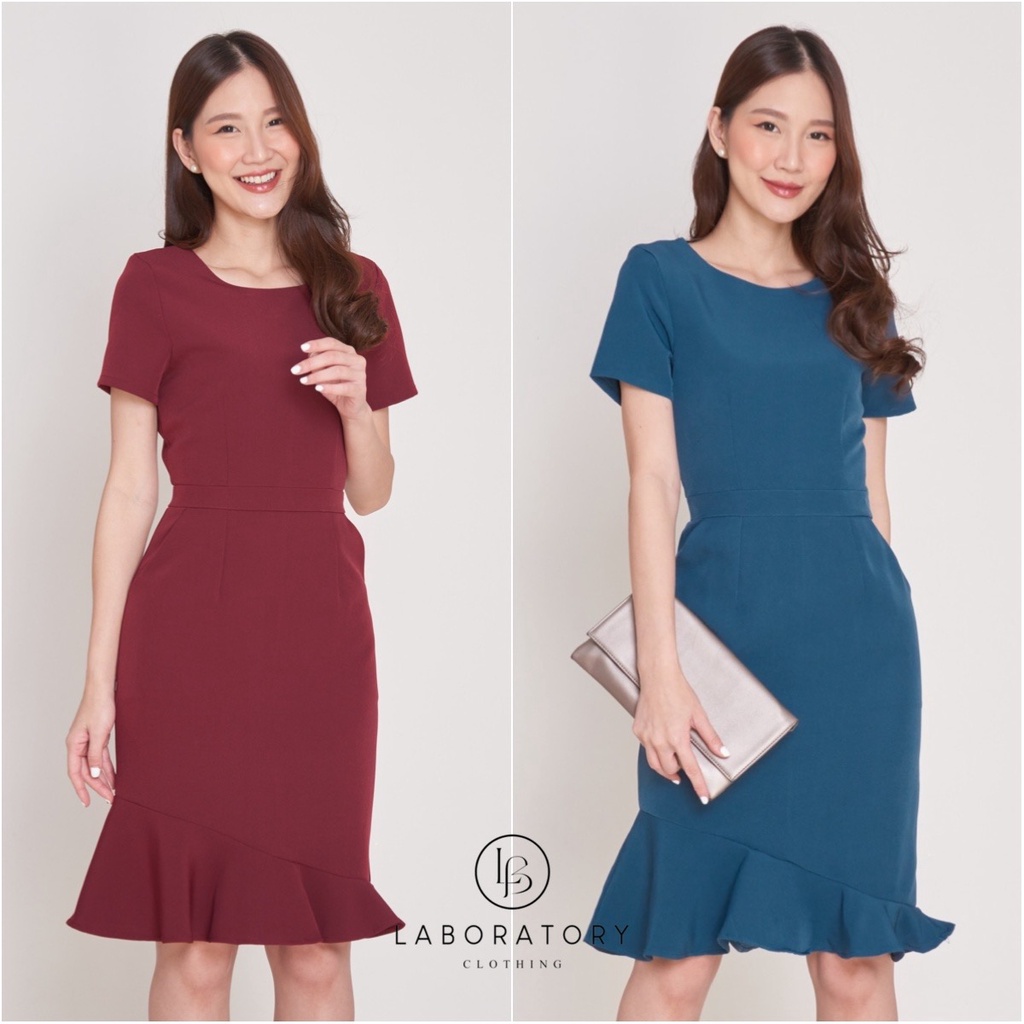 On sale เดรส 8606# เดรสคอกลม ทรงกระโปรงระบายเฉียง ไซส์ S-2XL
