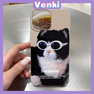 VENKI - เคสไอโฟน11 เคส Case สำหรับ iPhone 14 Pro Max Soft TPU Candy Case แว่นตากันแดดน่ารักแมวสีกากีเคลือบเงาฝาหลังป้องกันกล้องกันกระแทกสำหรับ iPhone 13 12 11 Pro Max 7 8 Plus X XR