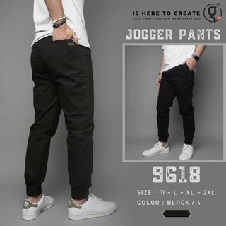 ⚡GW⚡NO.9618 กางเกงขายาว ผู้ชาย เอวยืด ขาจั้มพ์ Jogger Pants ผ้าคอตต้อน สีพื้น ยาว 35.5- นิ้ว ไซส์ M-4XL
