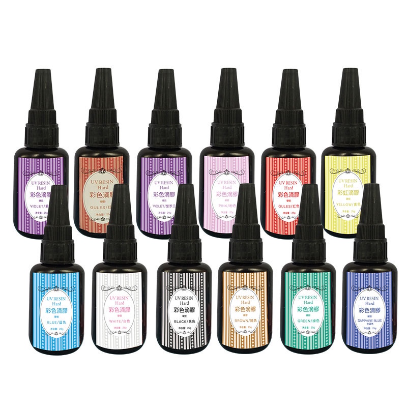☈25g Colored UV Resin Kit -12 Colors UV Light Curing Ultraviolet Cure Resin Hard Type Glue for UV Re