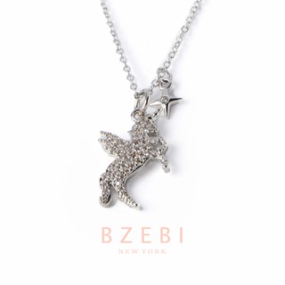 BZEBI สร้อยคอเงินแท้ เกาหลี จี้เพชร แฟชั่น เพชรออกงาน สไตล์เกาหลี จี้ม้าขาว 18k พร้อมจี้ Lucky Collection ตัวเรือนเงินแท้ สําหรับผู้หญิง 709n