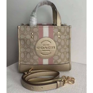 oach  Dempsey Tote 22 In Signature Jacquard With Stripe And Coach Patch