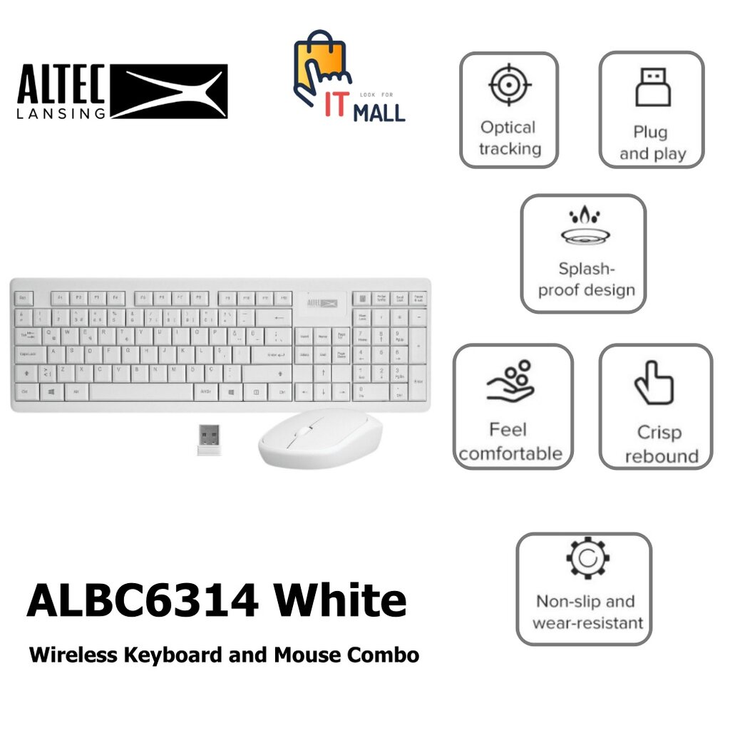 Altec Lansing ALBC6314 White Wireless Keyboard and Mouse Combo รับประกันศูนย์ 2 ปี