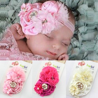 As15481 เครื่องประดับผมสีขาวออกสีครีมเหมือนแบบ คาดผมยางยืด ขนาดใหญ่ 10x13ซม.ใช้ได้ตั้งแต่เด็กทารก-เด็กเล็ก
