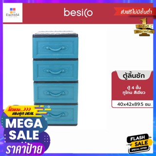 เฟอร์นิเจอร์ ตู้ 4 ชั้น สีเขียวทูโทน  4-tier cabinet, two-tone greenตู้และลิ้นชัก