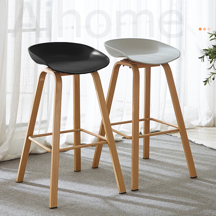 AiHome เก้าอี้บาร์ ขาเหล็กลายไม้  47x52x76 cm เก้าอี้สตูล